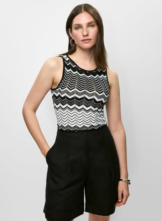 Women Sleeveless Zigzag Knit Top White Pattern | Melanie Lyne
