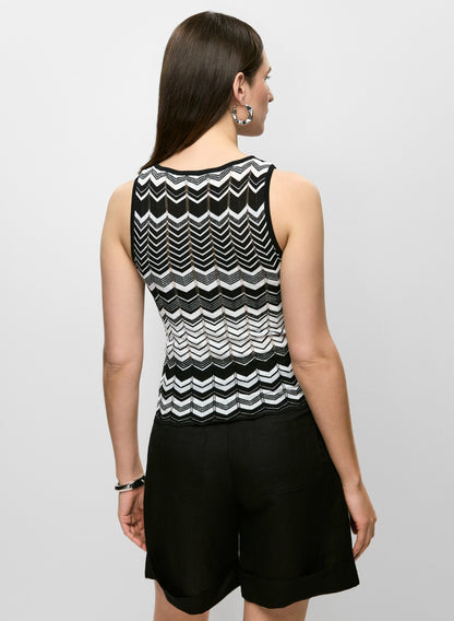 Women Sleeveless Zigzag Knit Top White Pattern | Melanie Lyne