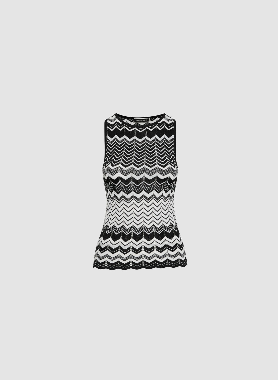 Women Sleeveless Zigzag Knit Top White Pattern | Melanie Lyne