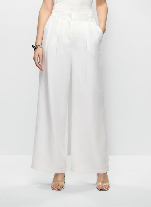 Women Tencel-Linen Wide Leg Pants Ivory | Melanie Lyne
