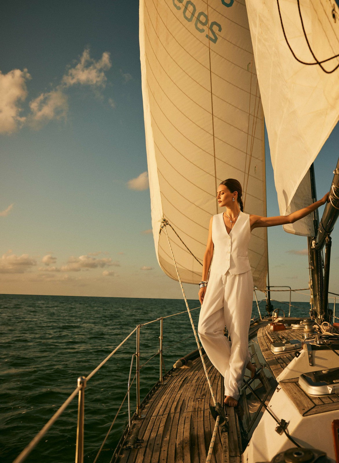 Women Tencel-Linen Wide Leg Pants Ivory | Melanie Lyne