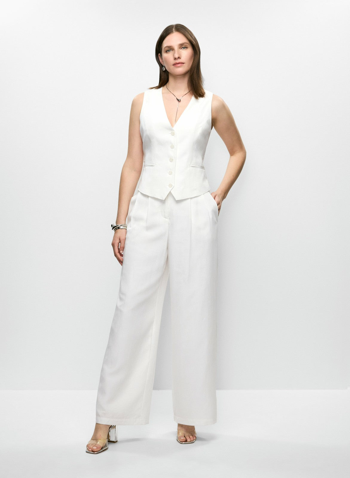 Women Tencel-Linen Wide Leg Pants Ivory | Melanie Lyne