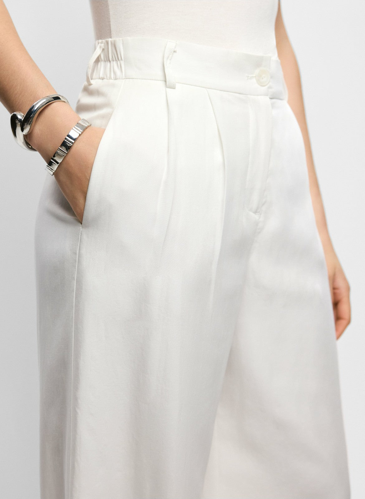 Women Tencel-Linen Wide Leg Pants Ivory | Melanie Lyne
