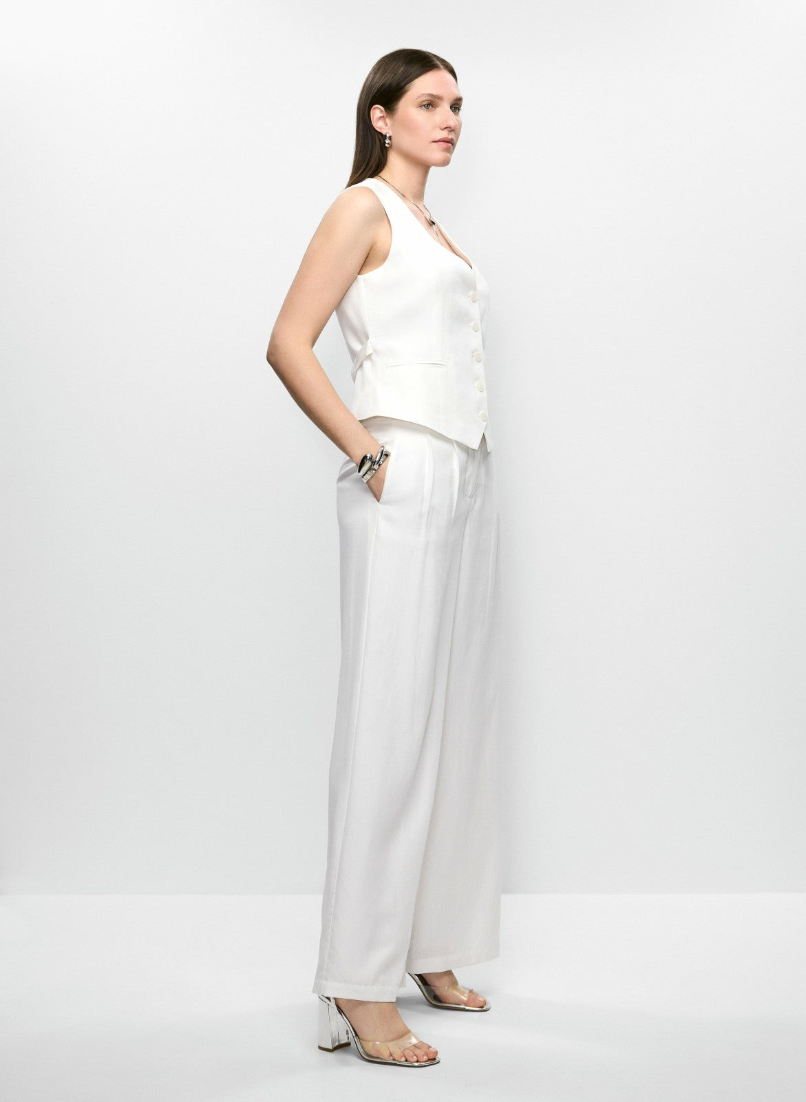 Women Tencel-Linen Wide Leg Pants Ivory | Melanie Lyne