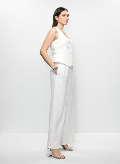 Women Tencel-Linen Wide Leg Pants Ivory | Melanie Lyne