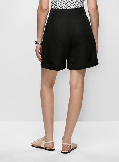 Women Linen-Blend High Rise Shorts Black | Melanie Lyne