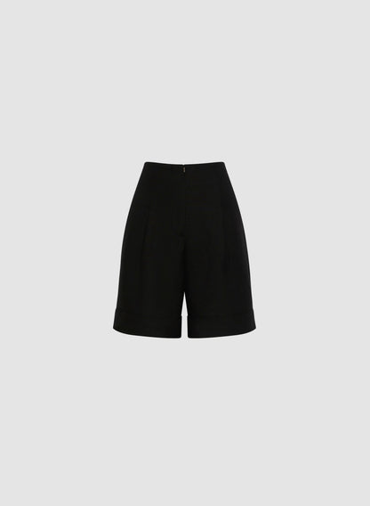 Women Linen-Blend High Rise Shorts Black | Melanie Lyne