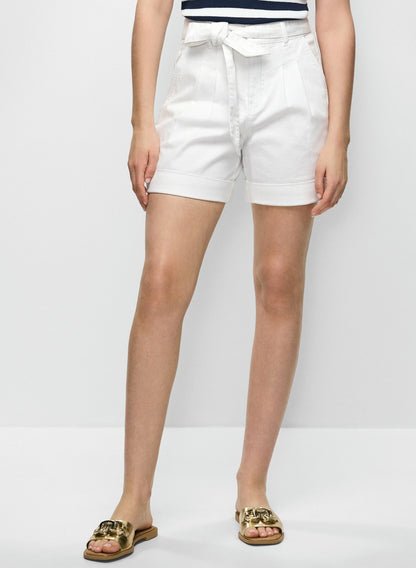 Women Pleated Tie-Waist Denim Shorts White | Melanie Lyne