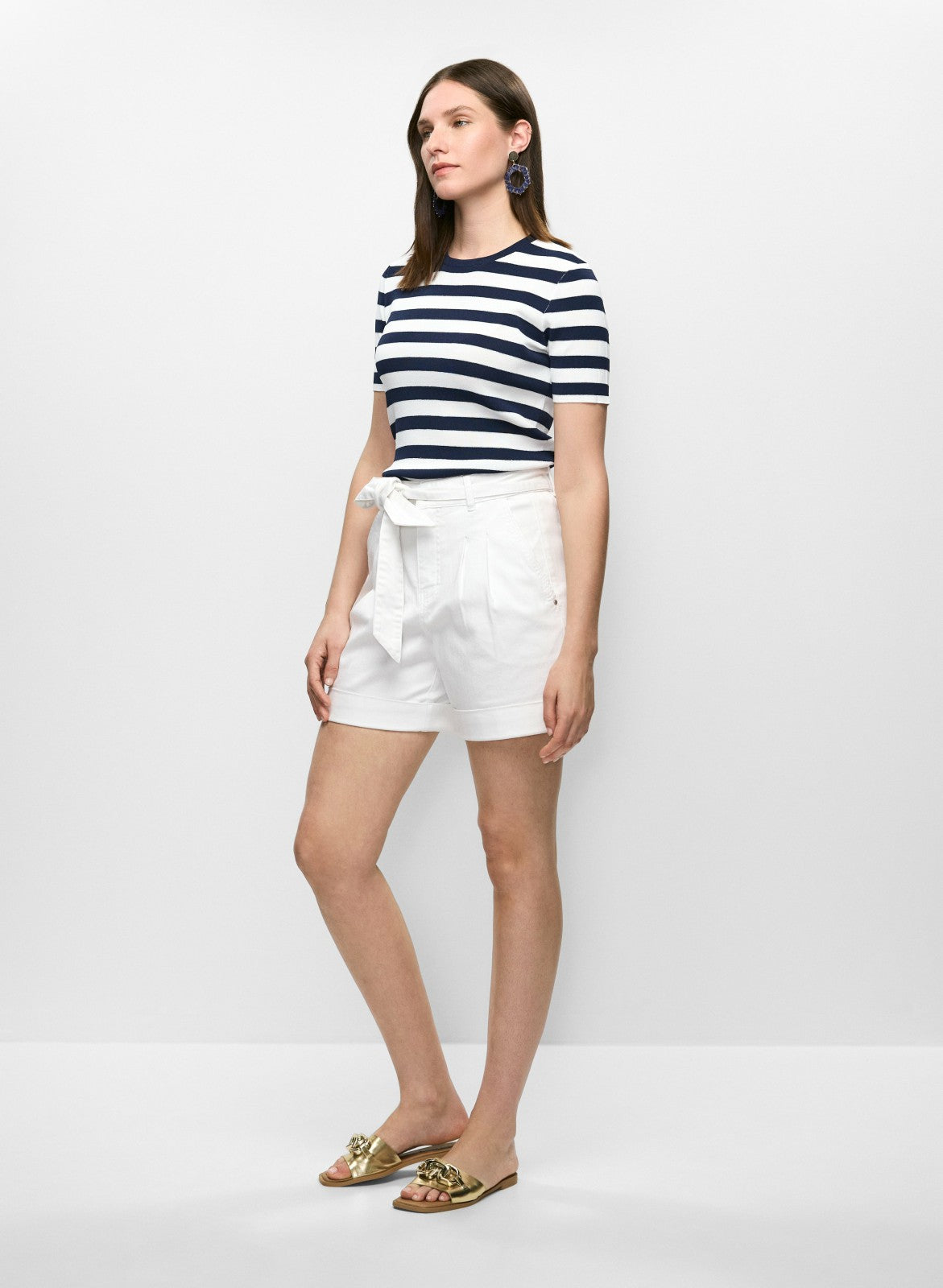 Women Pleated Tie-Waist Denim Shorts White | Melanie Lyne