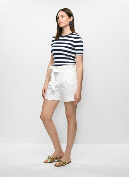 Women Pleated Tie-Waist Denim Shorts White | Melanie Lyne