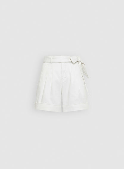 Women Pleated Tie-Waist Denim Shorts White | Melanie Lyne
