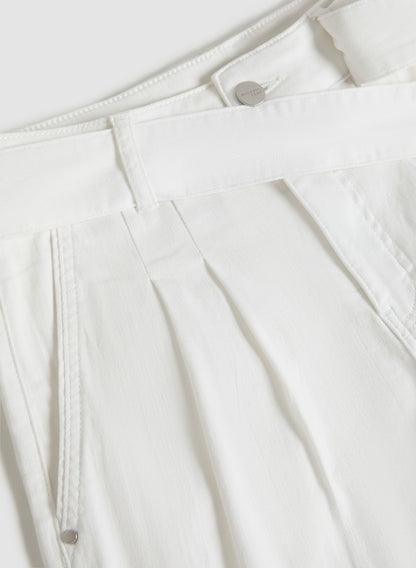 Women Pleated Tie-Waist Denim Shorts White | Melanie Lyne