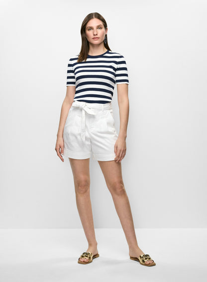 Women Pleated Tie-Waist Denim Shorts White | Melanie Lyne