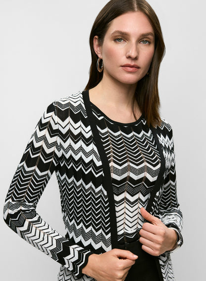 Women Zigzag Knit Duster Cardigan Black & White | Melanie Lyne