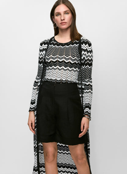 Women Zigzag Knit Duster Cardigan Black & White | Melanie Lyne