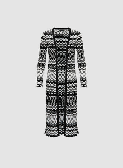Women Zigzag Knit Duster Cardigan Black & White | Melanie Lyne