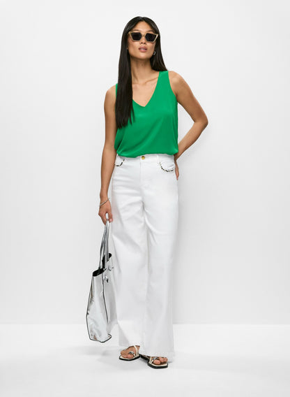 Women Rhinestone Wide Leg Jeans White | Melanie Lyne