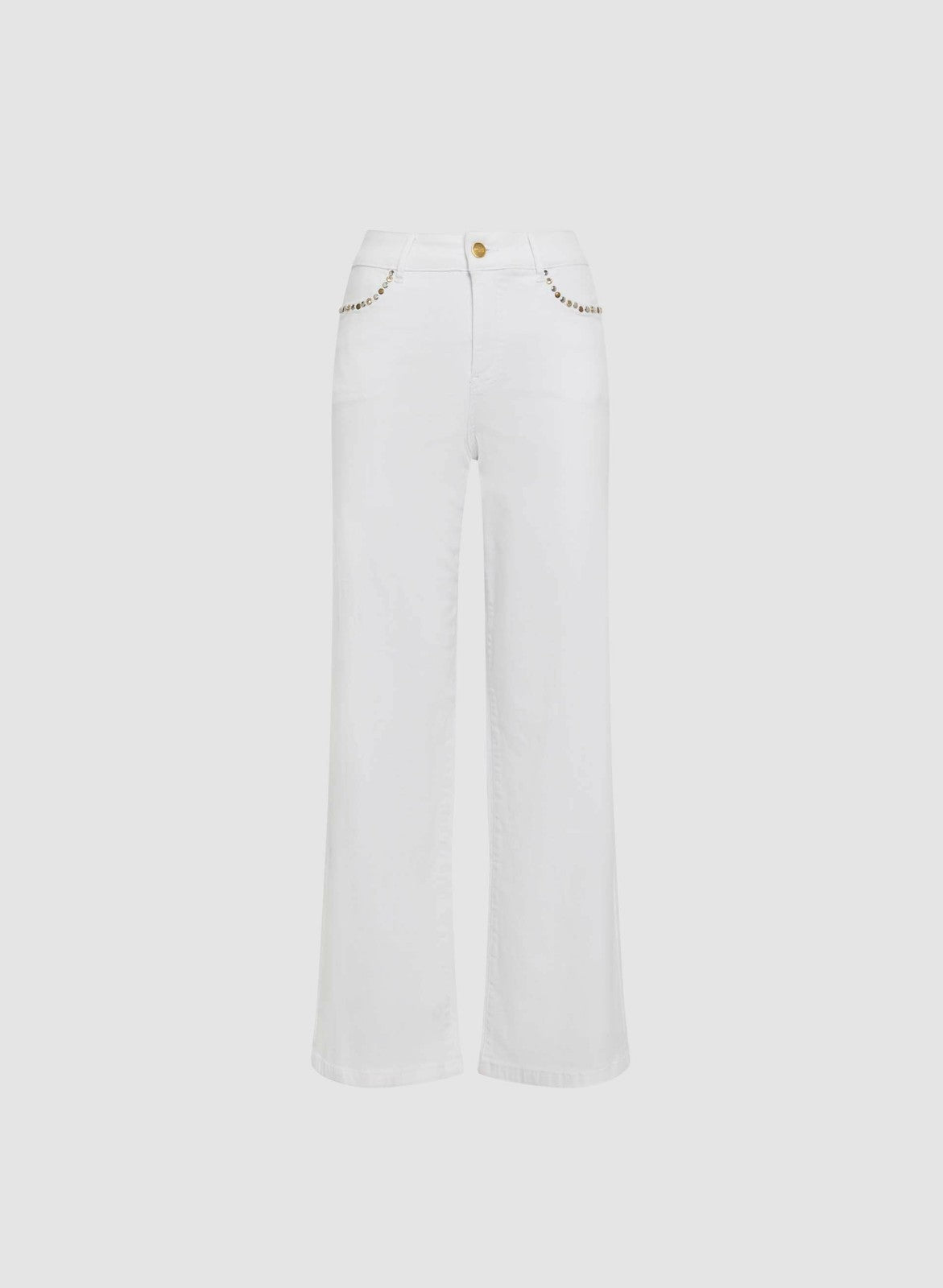 Women Rhinestone Wide Leg Jeans White | Melanie Lyne