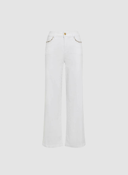 Women Rhinestone Wide Leg Jeans White | Melanie Lyne