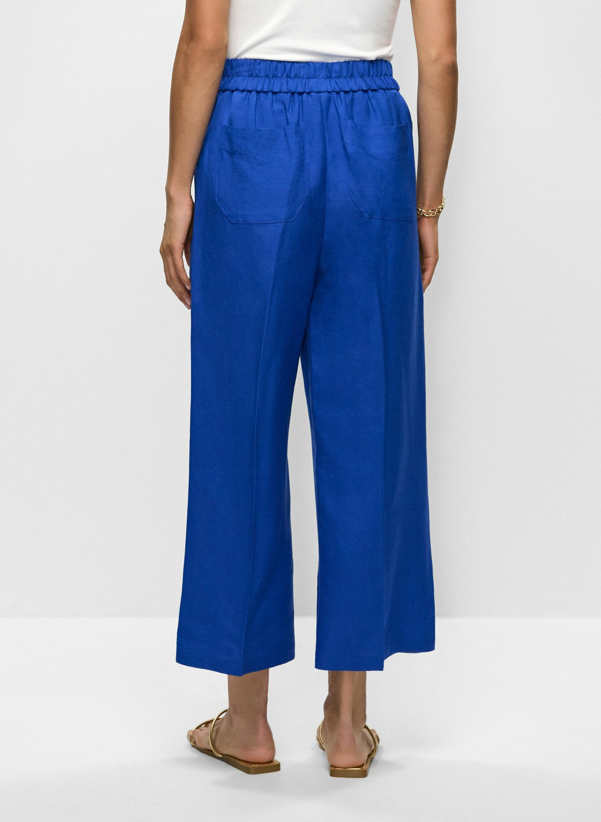 Women Pull-On Linen-Blend Culotte Pants Cobalt Blue | Melanie Lyne