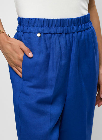 Women Pull-On Linen-Blend Culotte Pants Cobalt Blue | Melanie Lyne