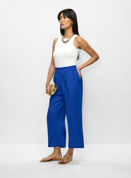 Women Pull-On Linen-Blend Culotte Pants Cobalt Blue | Melanie Lyne
