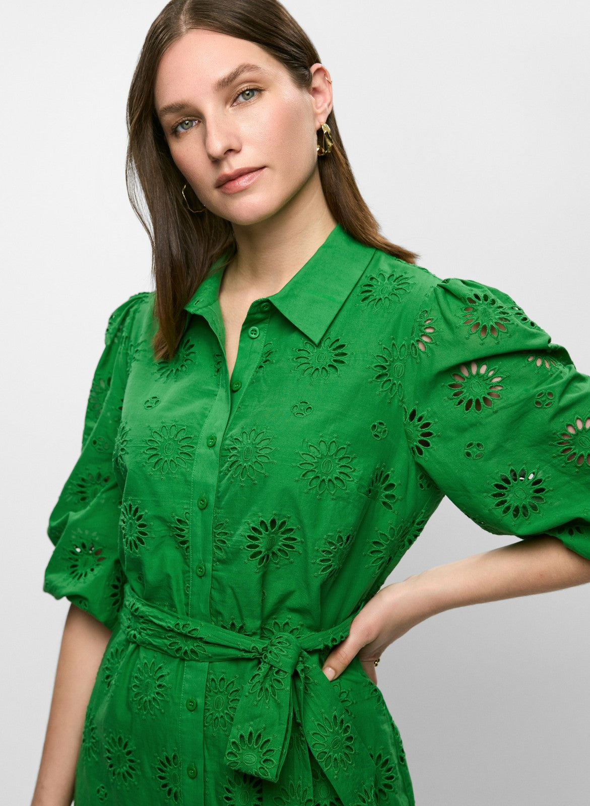 Women Eyelet Embroidered Shirt Dress Palm | Melanie Lyne