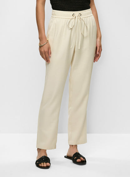 Women Elastic Waist Straight Leg Pants Stone | Melanie Lyne