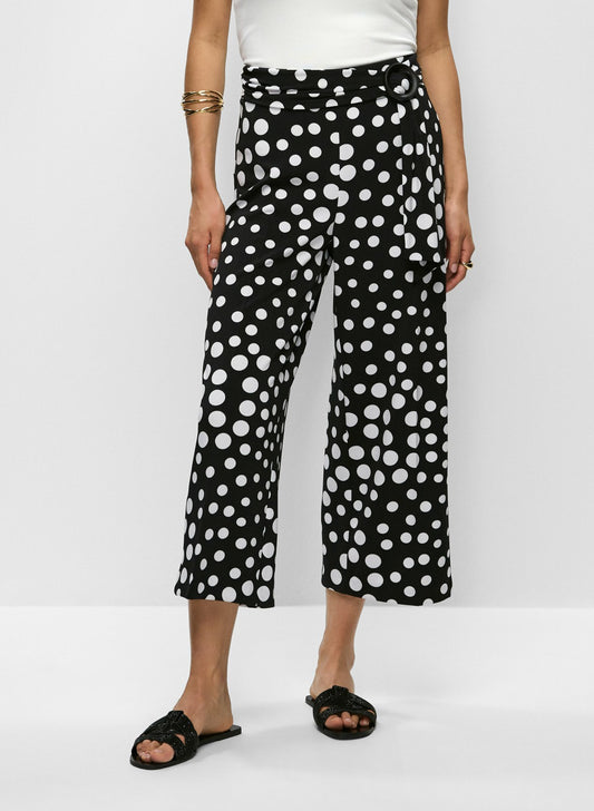 Women Belted Polka Dot Capris Black & White | Melanie Lyne