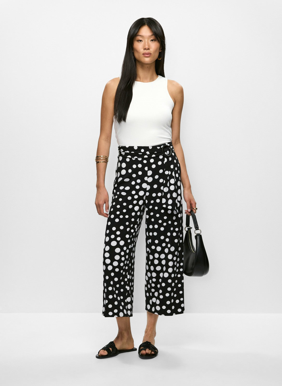 Women Belted Polka Dot Capris Black & White | Melanie Lyne