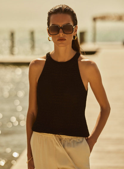 Women Crochet Tank Top Black | Melanie Lyne