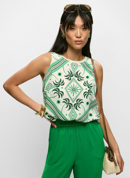 Women Geometric Print Sleeveless Top Green Pattern | Melanie Lyne
