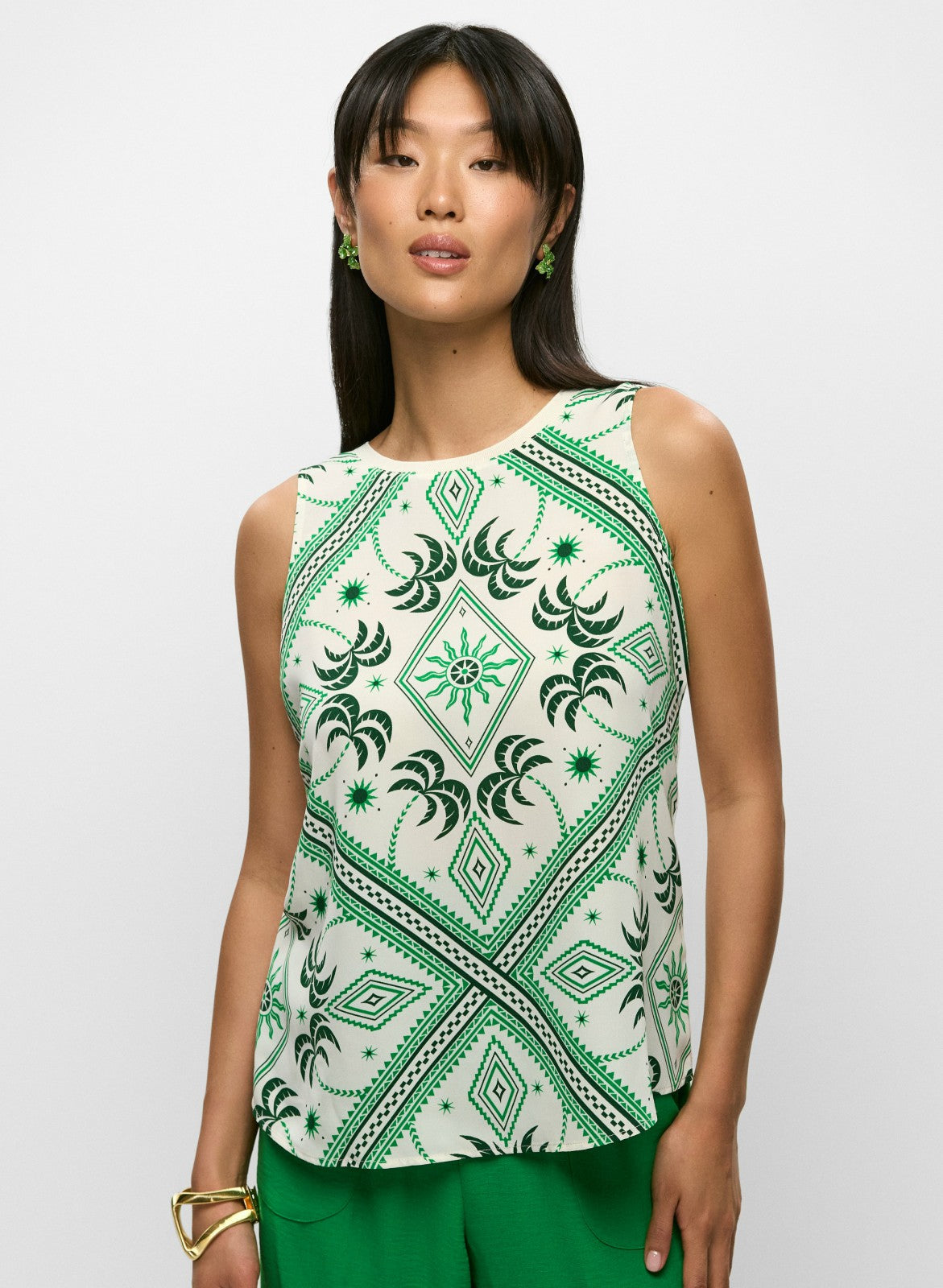 Women Geometric Print Sleeveless Top Green Pattern | Melanie Lyne