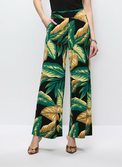 Women Leaf Print Wide Leg Pants Black Pattern | Melanie Lyne