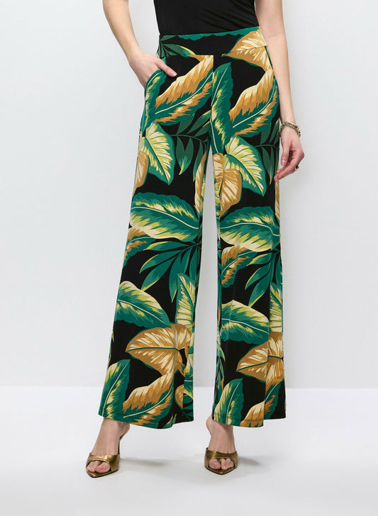Women Leaf Print Wide Leg Pants Black Pattern | Melanie Lyne