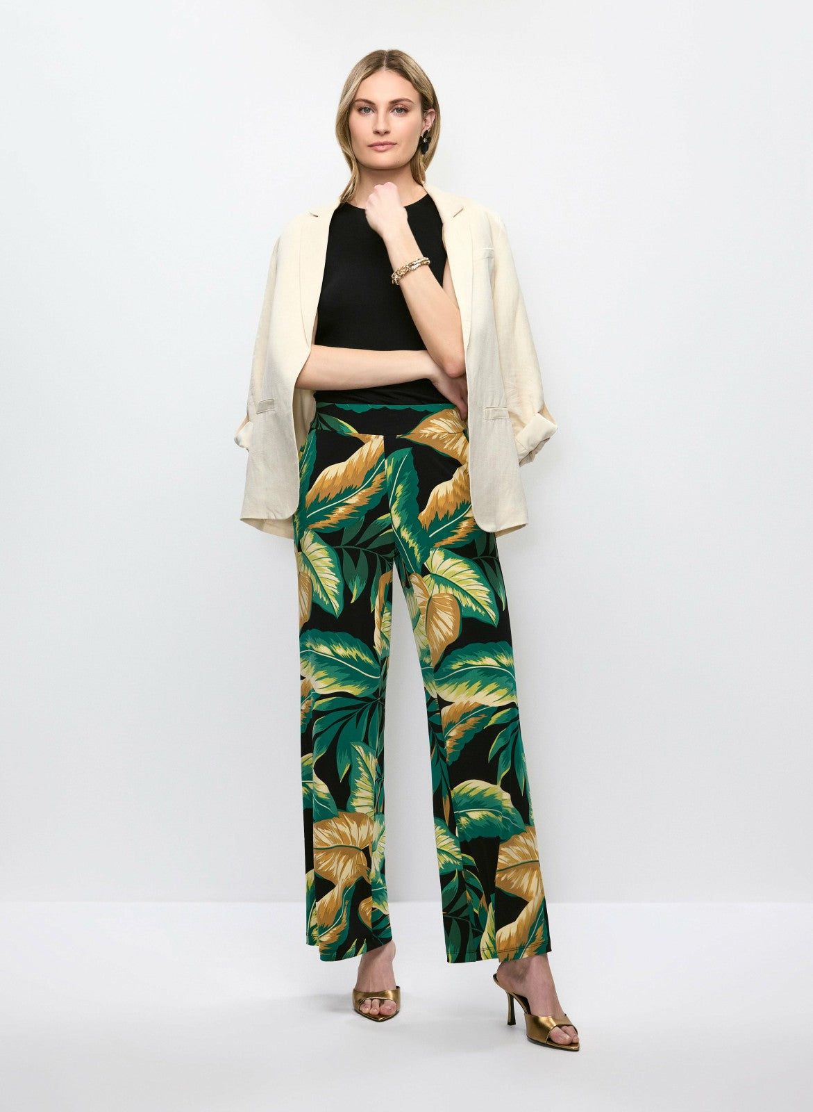 Women Leaf Print Wide Leg Pants Black Pattern | Melanie Lyne