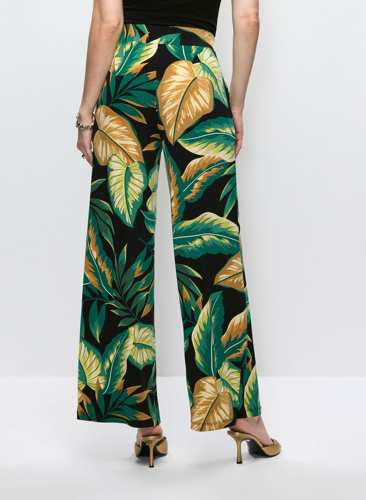 Women Leaf Print Wide Leg Pants Black Pattern | Melanie Lyne