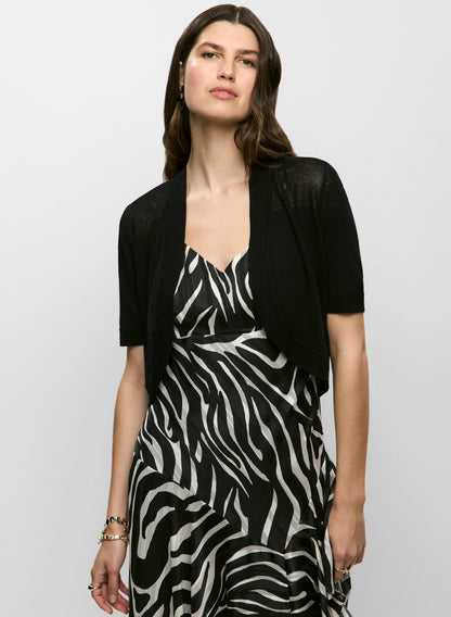 Women Elbow Sleeve Openwork Knit Bolero Black | Melanie Lyne