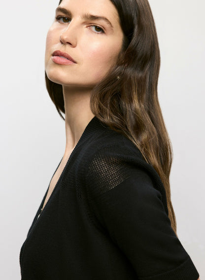Women Elbow Sleeve Openwork Knit Bolero Black | Melanie Lyne