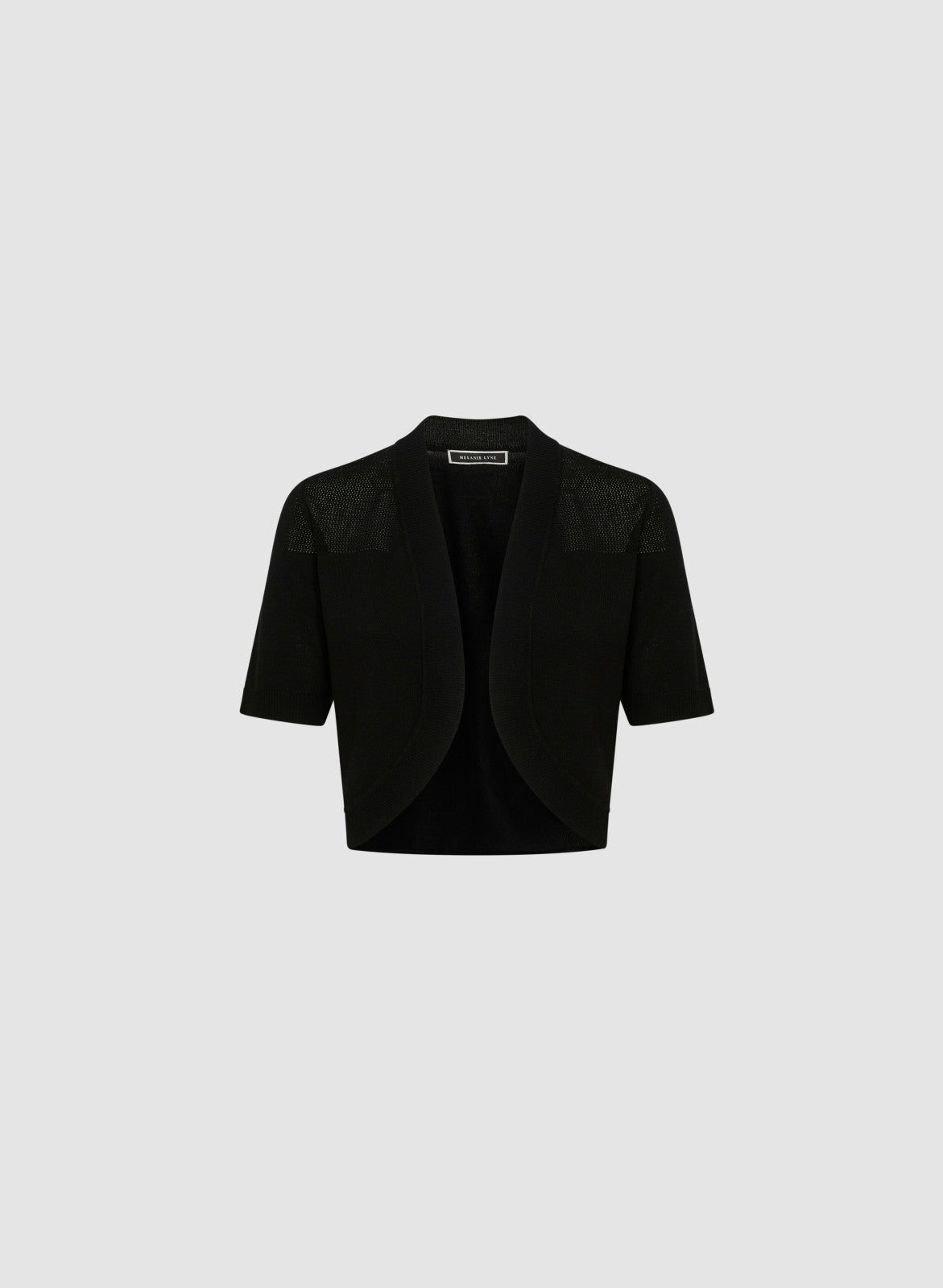 Women Elbow Sleeve Openwork Knit Bolero Black | Melanie Lyne