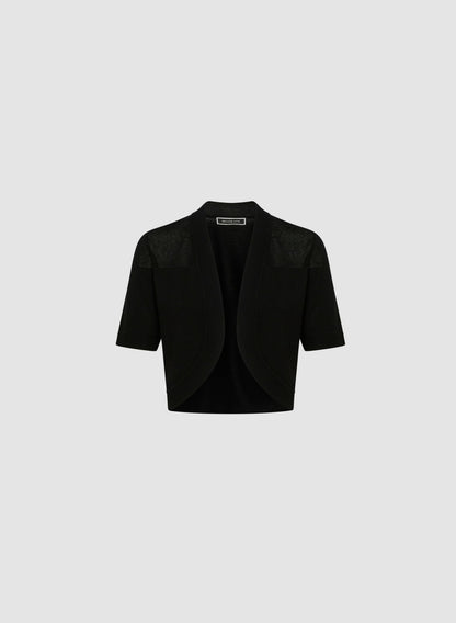 Women Elbow Sleeve Openwork Knit Bolero Black | Melanie Lyne