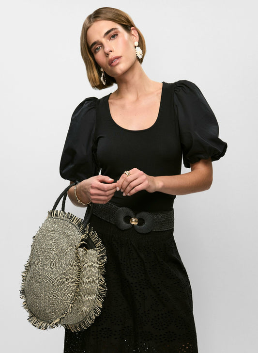 Women Short Puff Sleeve Top Black | Melanie Lyne
