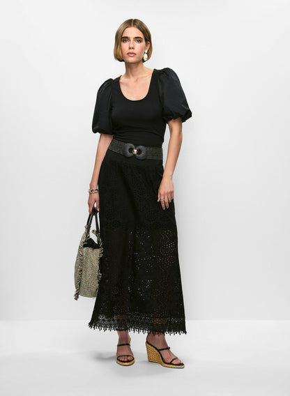Women Short Puff Sleeve Top Black | Melanie Lyne