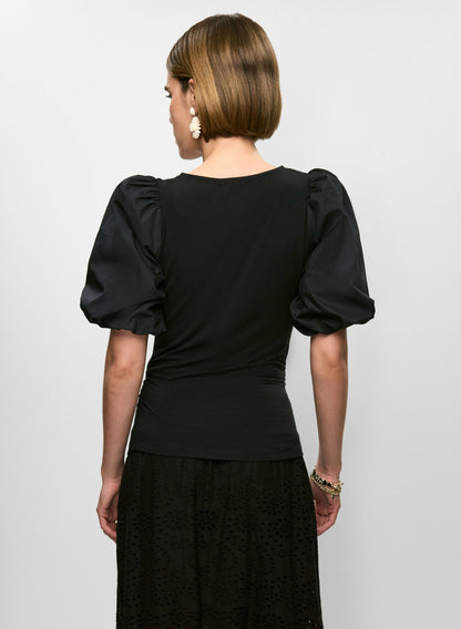 Women Short Puff Sleeve Top Black | Melanie Lyne