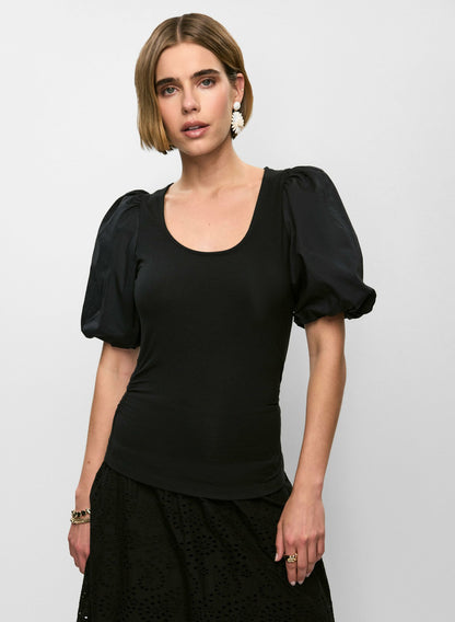Women Short Puff Sleeve Top Black | Melanie Lyne