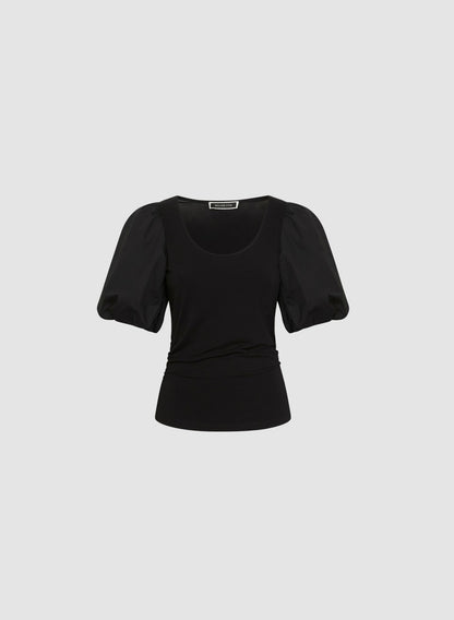 Women Short Puff Sleeve Top Black | Melanie Lyne