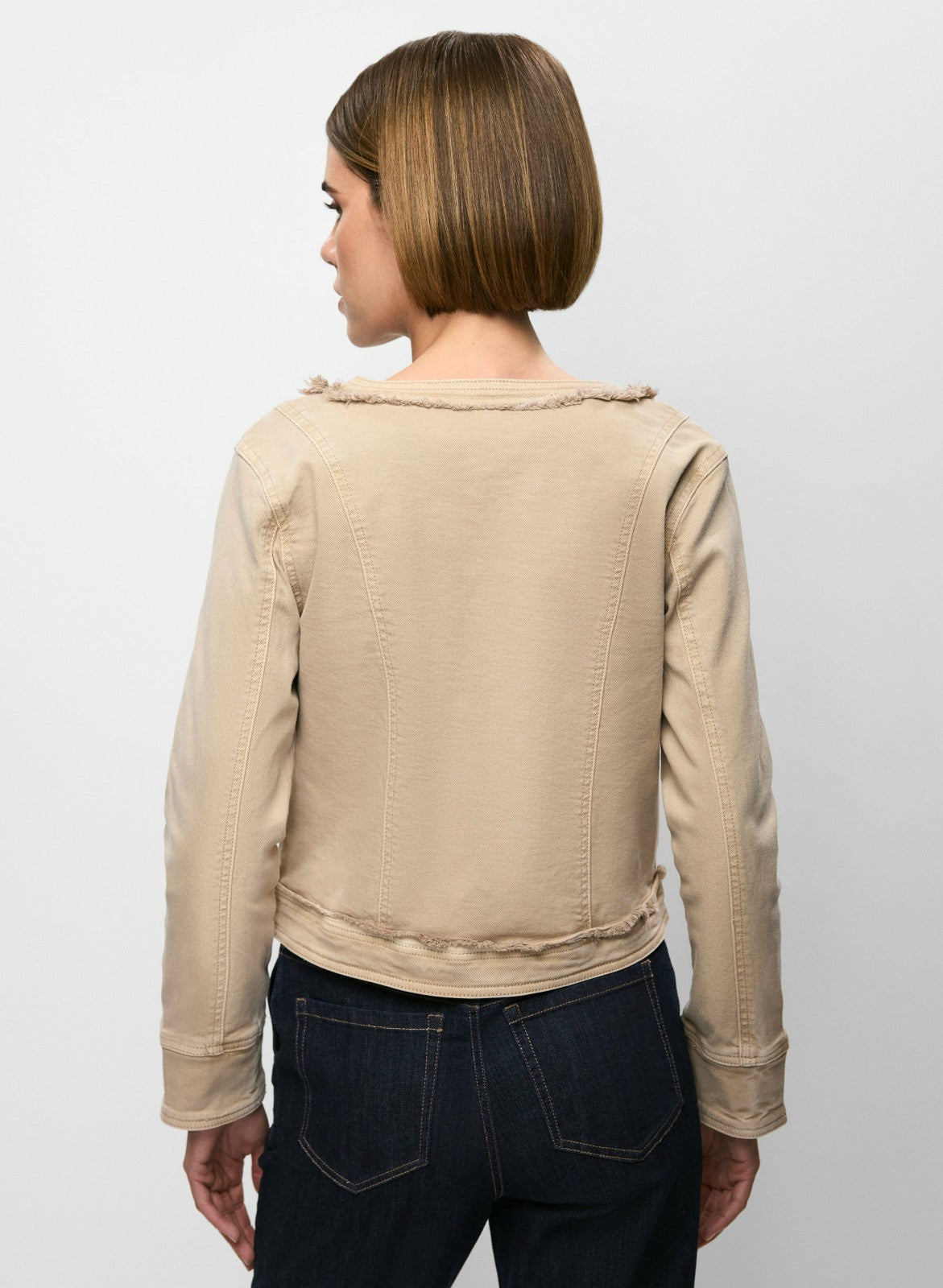 Women Decorative Fringe Denim Jacket Desert Sand | Melanie Lyne