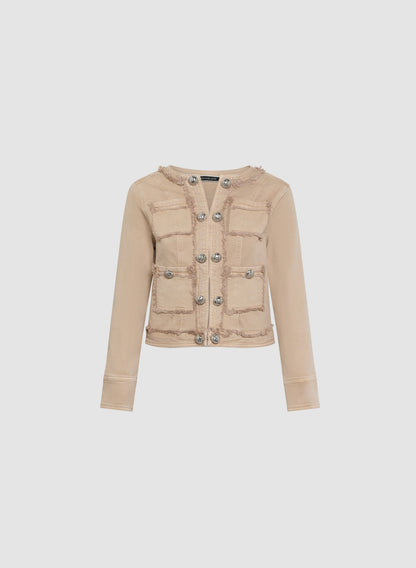 Women Decorative Fringe Denim Jacket Desert Sand | Melanie Lyne