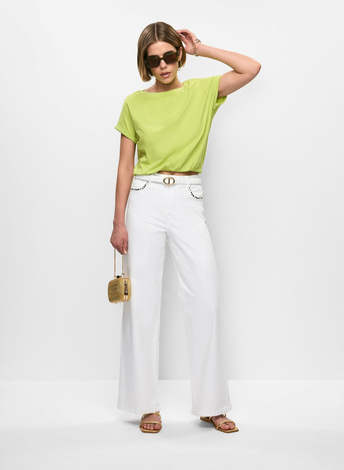 Women Ruched Hem Modal T-Shirt Chartreuse Green | Melanie Lyne