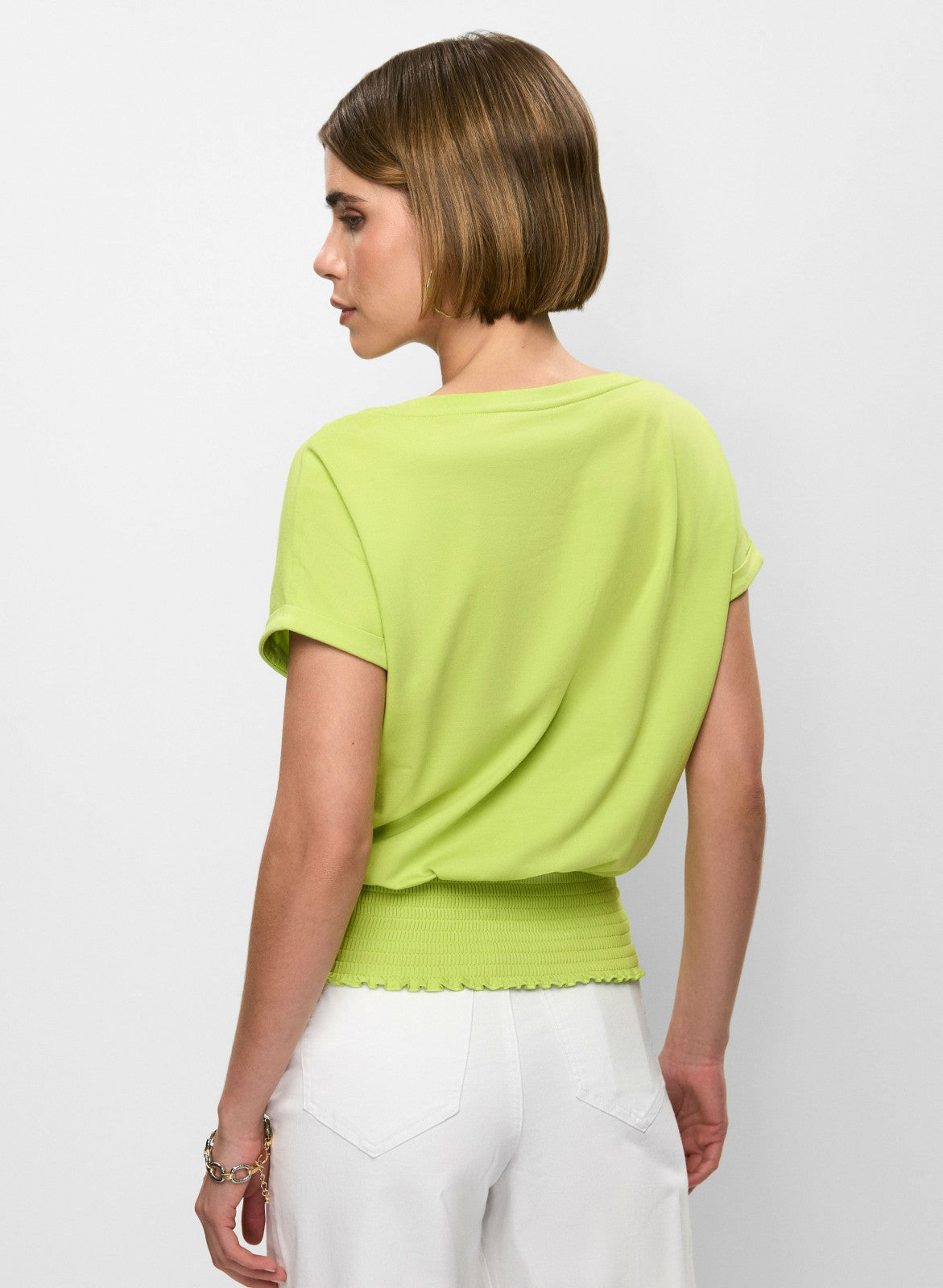 Women Ruched Hem Modal T-Shirt Chartreuse Green | Melanie Lyne